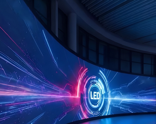 Conference theatre with a large vivid panoramic LED screen